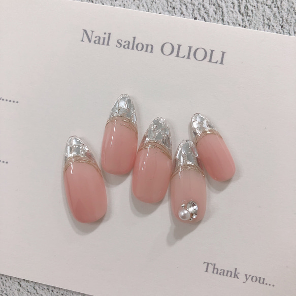 【No.99】ニュアンス　上品　大人かわいい　ウエディング　結婚式　オフィス　お出かけ　人気 ガラスフレンチ　ビジュー 3枚目の画像