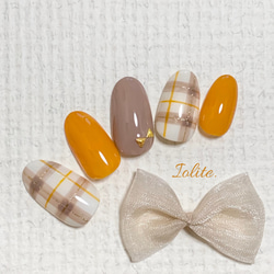 彩 .24 マスタードイエロー モカブラウン 黄色 茶色 チェック 秋 秋色