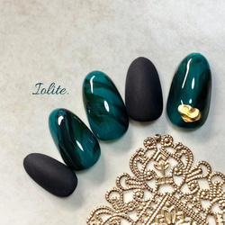 凜 .23 青緑 ニュアンス 黒 グリーン 緑 ブラック 成人式 秋 秋ネイル