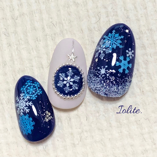 季 .23 雪の結晶 オーナメント Xmas クリスマス 雪 ネイビー ブルー 冬