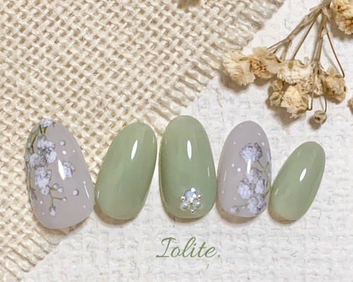 澄 .27 かすみ草 オリーブ グリーン グレー 緑 着物 和装 成人式 春 春