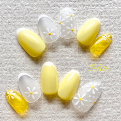 季 .30 　　レモンイエロー 花 透明感 フレンチ 黄色 フラワー 春 春ネイル 夏 夏ネイル ネイルチップ つけ爪 4枚目の画像