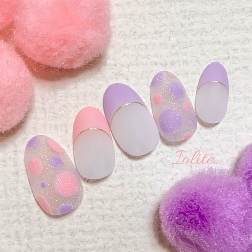 彩 .03 水玉 グミ キャンディ ピンク パープル 紫 ドット 春 春ネイル