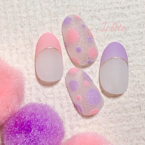 彩 .03 水玉 グミ キャンディ ピンク パープル 紫 ドット 春 春ネイル