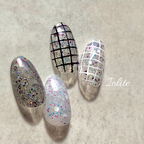 麗 .06 白黒 アシンメトリー 透明感 モノトーン チェック ハロウィン