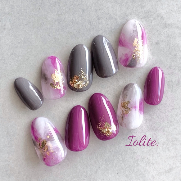 麗 .08 ピオニーパープル グレー アシンメトリー 紫 成人式 前