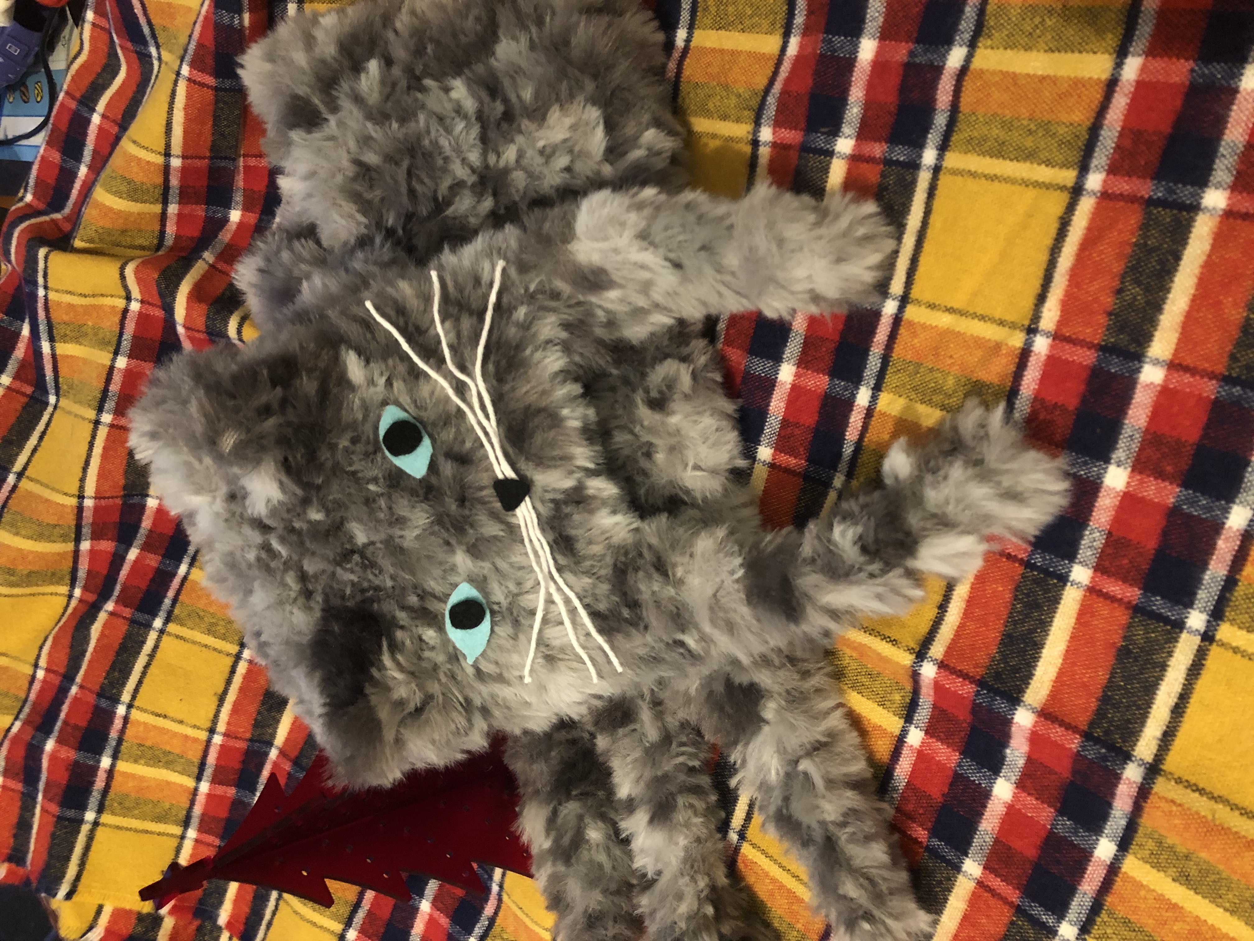 冬限定！みかんブローチ付き♡ふわふわもこもこ猫のあったかマフラー　ハチワレとグレーちゃん定形外送料無料