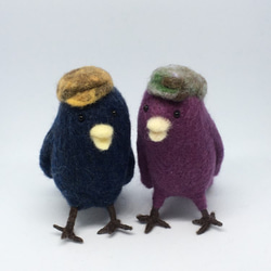 羊毛フェルト　帽子鳥(迷彩風ハンチング帽) 5枚目の画像