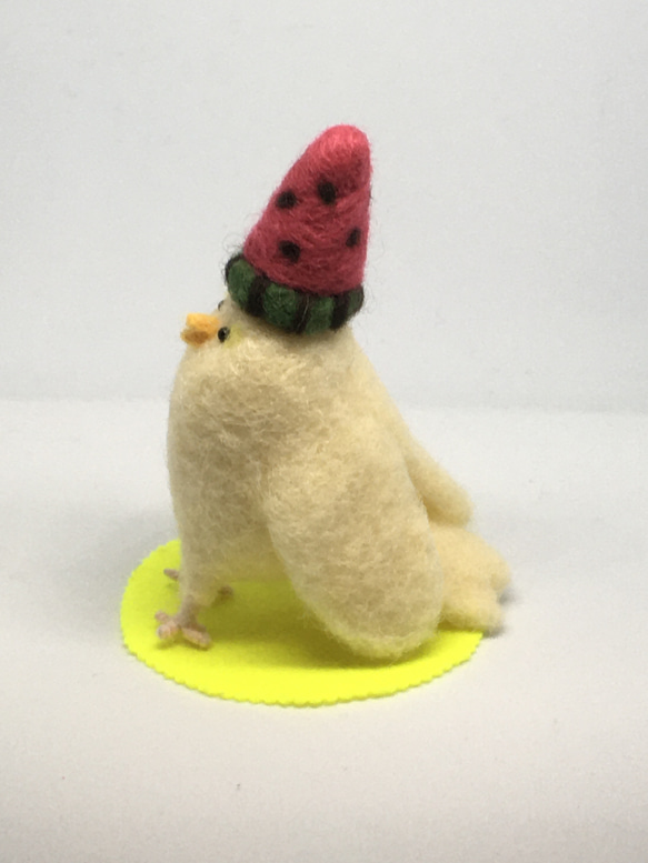 羊毛フェルト　帽子鳥(すいか帽） 2枚目の画像