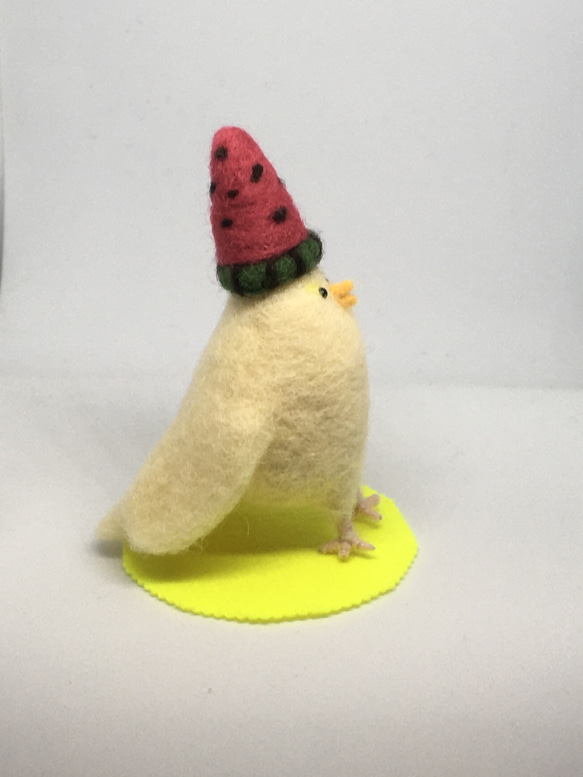 羊毛フェルト　帽子鳥(すいか帽） 3枚目の画像