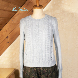手編みセーター＆プチマフラー✿silkwoolアクア 3枚目の画像