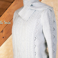 手編みセーター＆プチマフラー✿silkwoolアクア 5枚目の画像