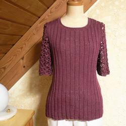 手編み海島綿セーター・シーアイランドコットンあずき色 1枚目の画像