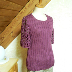 手編み海島綿セーター・シーアイランドコットンあずき色 2枚目の画像