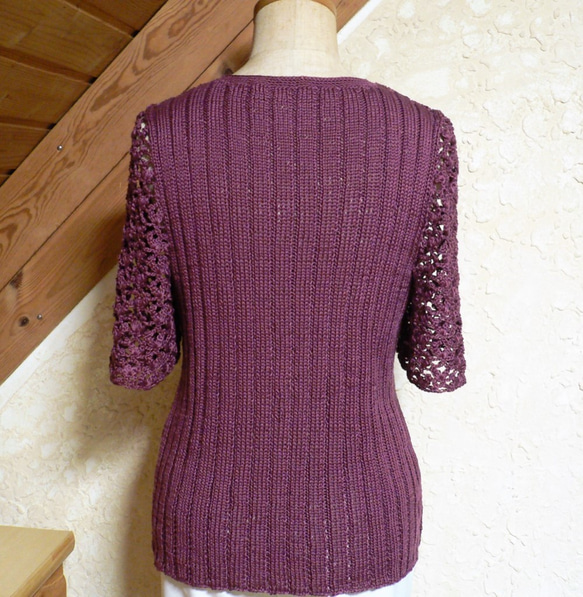 手編み海島綿セーター・シーアイランドコットンあずき色 4枚目の画像