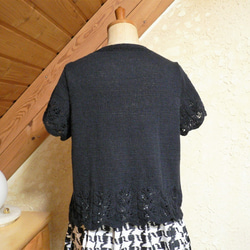 手編半袖カーディガン✿綿リネン黒 3枚目の画像