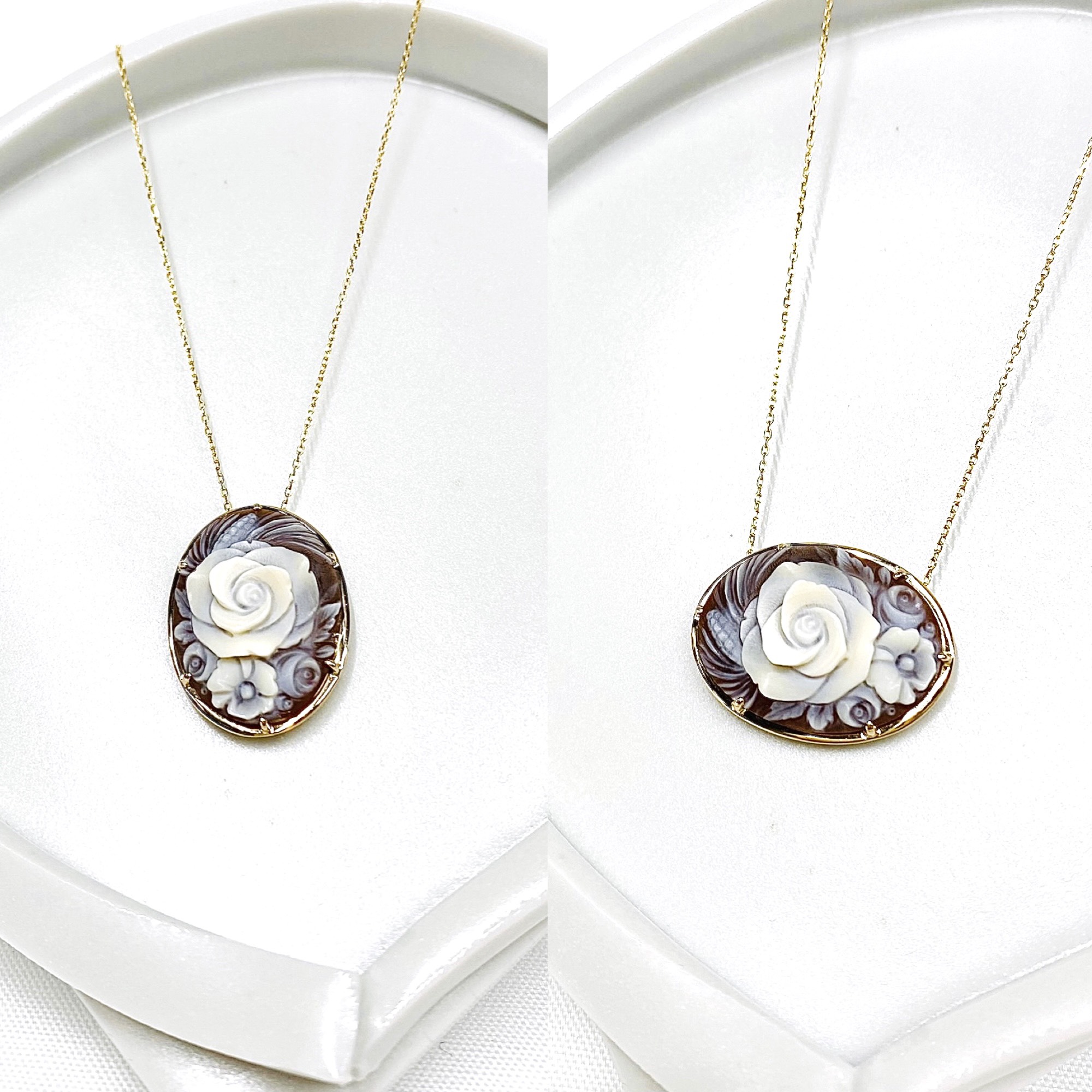 K18 フラワーカメオ 2wayペンダントネックレス