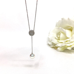 【SALE】K18WG ダイヤ&あこや真珠・2wayネックレス 1枚目の画像