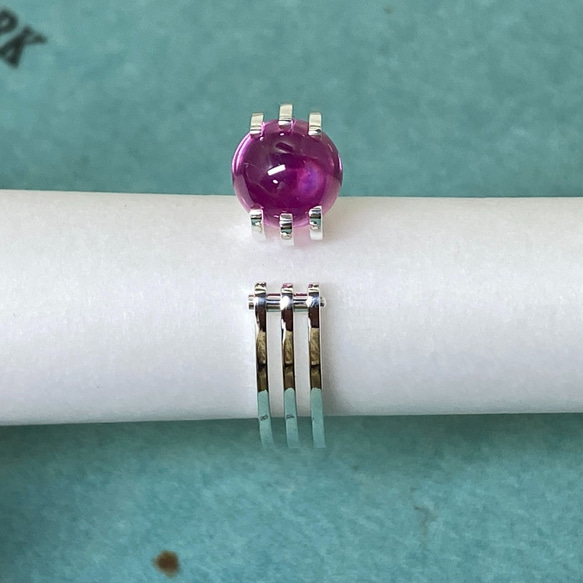 8毫米球體合成粉色藍寶石戒指（訂單生產） 第6張的照片