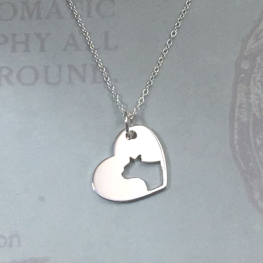 CatProfile-1 Openwork Heart Pendant Silver ネコの透かし彫りペンダント