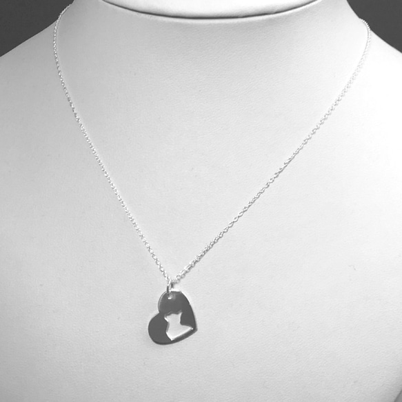 CatProfile-2 Openwork Heart Pendant Silver ネコの透かし彫りペンダント 2枚目の画像