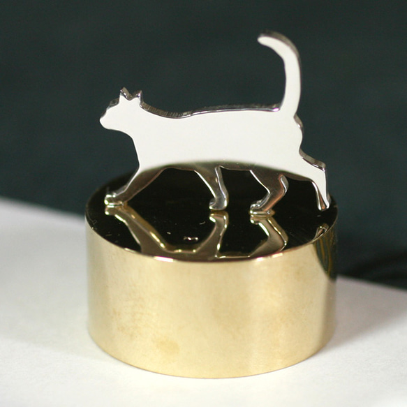 Cat-paperweight-1 SV+Brass ペーパーウエイト 1枚目の画像