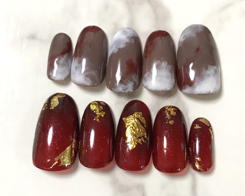 オーダーネイルチップ　ツイードニュアンスブラウンワンホンハート推しno.62 7ce0ea3281aaf185e8df6b36035197