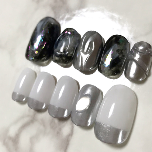 再販 ブラックニュアンスネイル ネイルチップ（つけ爪） R