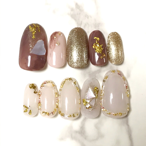 再販 ブラウンニュアンスネイル ネイルチップ（つけ爪） R