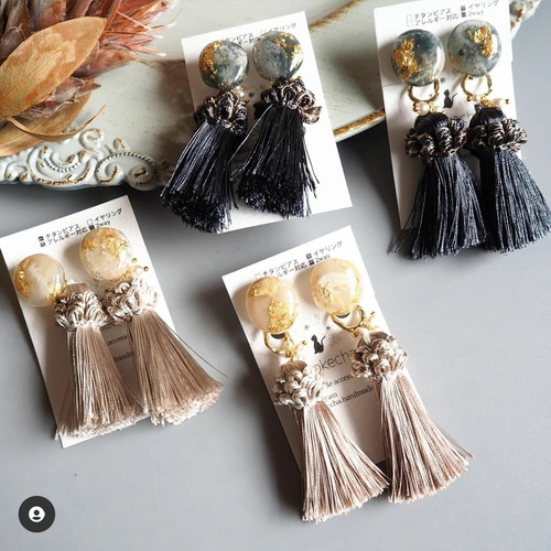 タッセルピアス ・ イヤリング 秋 お花 パール 揺れる ＊ 紫陽花 花  