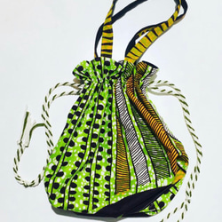アフリカンバティック リバーシブル巾着バッグ（小） 2枚目の画像