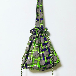 コーデュロイ×アフリカンバティック リバーシブル巾着バッグ（小） 2枚目の画像