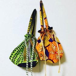 コーデュロイ×アフリカンバティック リバーシブル巾着バッグ（小） 3枚目の画像