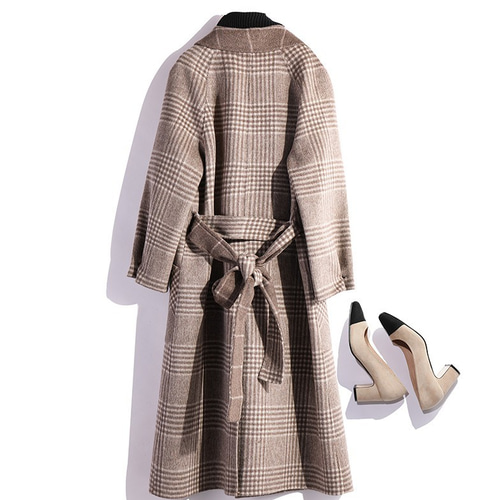 手縫い 千鳥格子 ウールコート リバーシブル生地 ロングコート