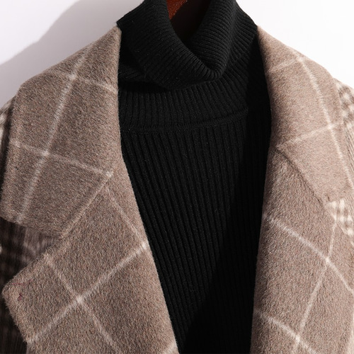 手縫い 千鳥格子 ウールコート リバーシブル生地 ロングコート