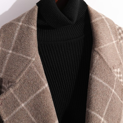 手縫い 千鳥格子 ウールコート リバーシブル生地 ロングコート