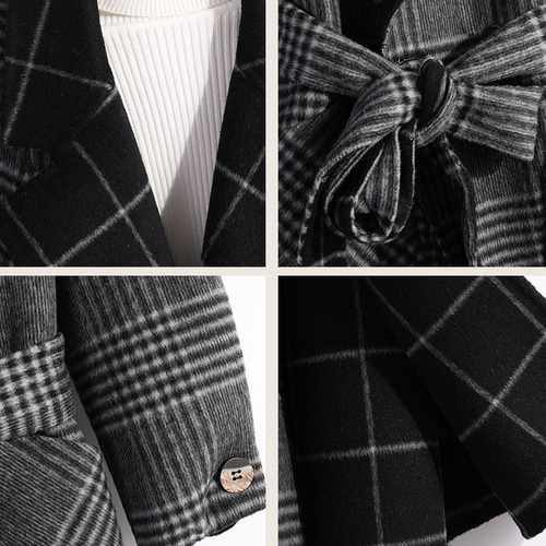 手縫い 千鳥格子 ウールコート リバーシブル生地 ロングコート
