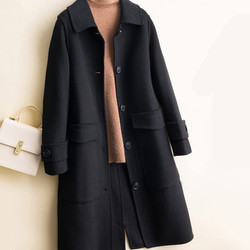 手縫い　ウールコート リバーシブル生地　  純色　ロングコート ファッション 　ジャケット 両面カシミヤコート　レディー 3枚目の画像