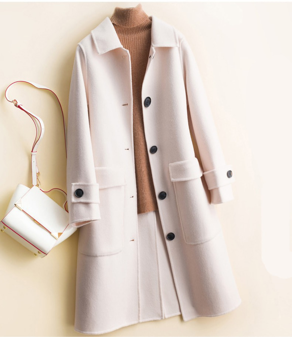 手縫い　ウールコート リバーシブル生地　  純色　ロングコート ファッション 　ジャケット 両面カシミヤコート　レディー 4枚目の画像