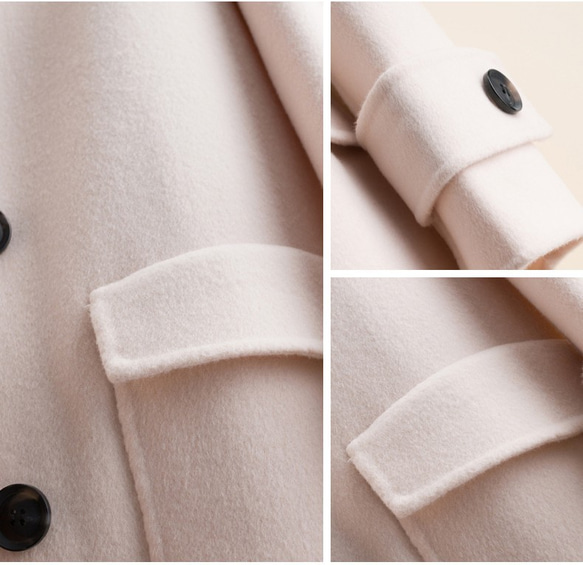 手縫い　ウールコート リバーシブル生地　  純色　ロングコート ファッション 　ジャケット 両面カシミヤコート　レディー 8枚目の画像