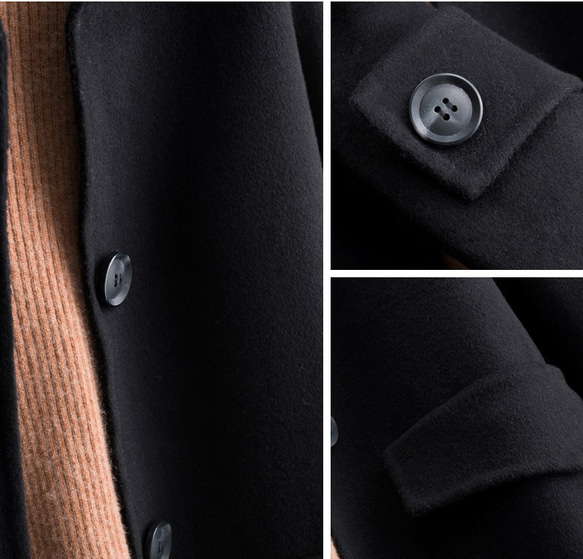 手縫い　ウールコート リバーシブル生地　  純色　ロングコート ファッション 　ジャケット 両面カシミヤコート　レディー 9枚目の画像