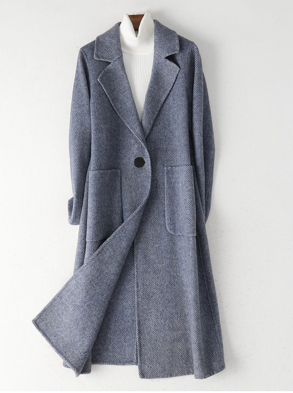 手縫い カシミヤウール リバーシブル生地 ロングコート ファッション