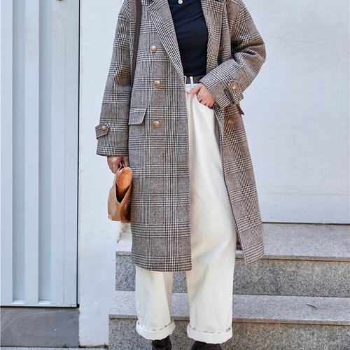 ダブルブレスト コート カシミア 着瘦せ チェック柄 ファッション