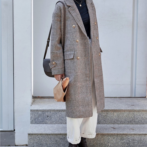 ダブルブレスト コート カシミア 着瘦せ チェック柄 ファッション