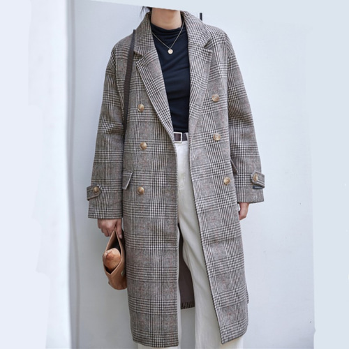 ダブルブレスト コート カシミア 着瘦せ チェック柄 ファッション