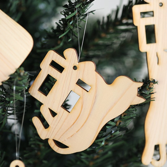 木製クリスマスオーナメント5枚セット（ネコ） 2枚目の画像