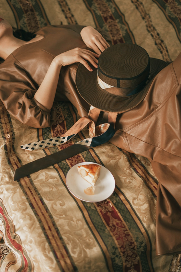 【Apple pie】Amish Tie Hat /Orange×Brown 8枚目の画像