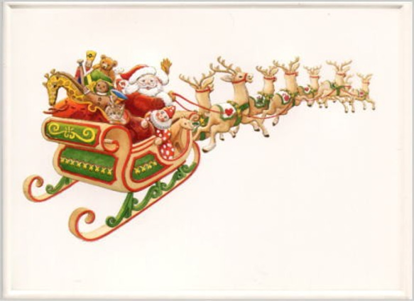 クリスマスカード Christmas 空飛ぶサンタとトナカイ [0495-99900] 1枚目の画像