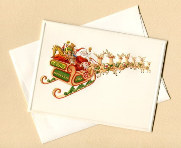 クリスマスカード Christmas 空飛ぶサンタとトナカイ [0495-99900] 2枚目の画像