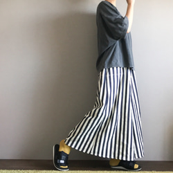 ■太インディゴストライプ■スカートに見えるワイドパンツ 1枚目の画像